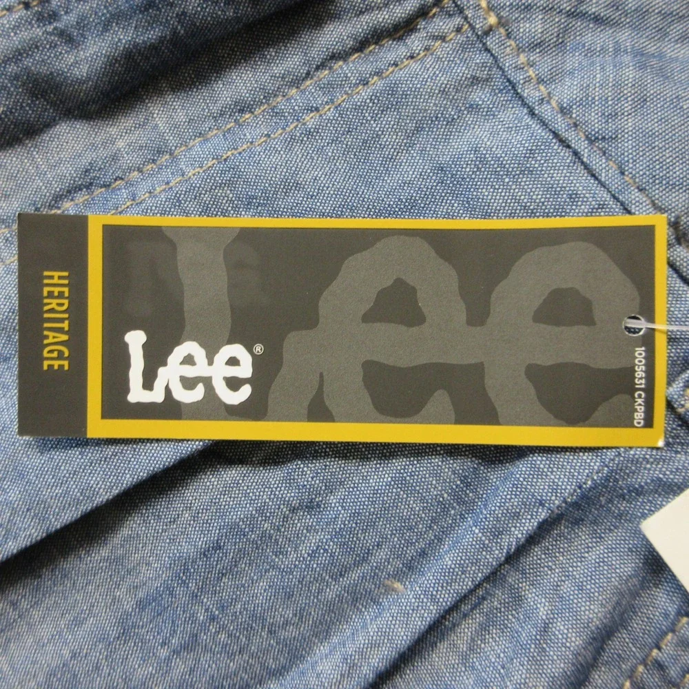 LEE Wide Leg Loose Fit Pleated Trouser Pant Sz 14 Indigo Prep Chambray Denim NWT